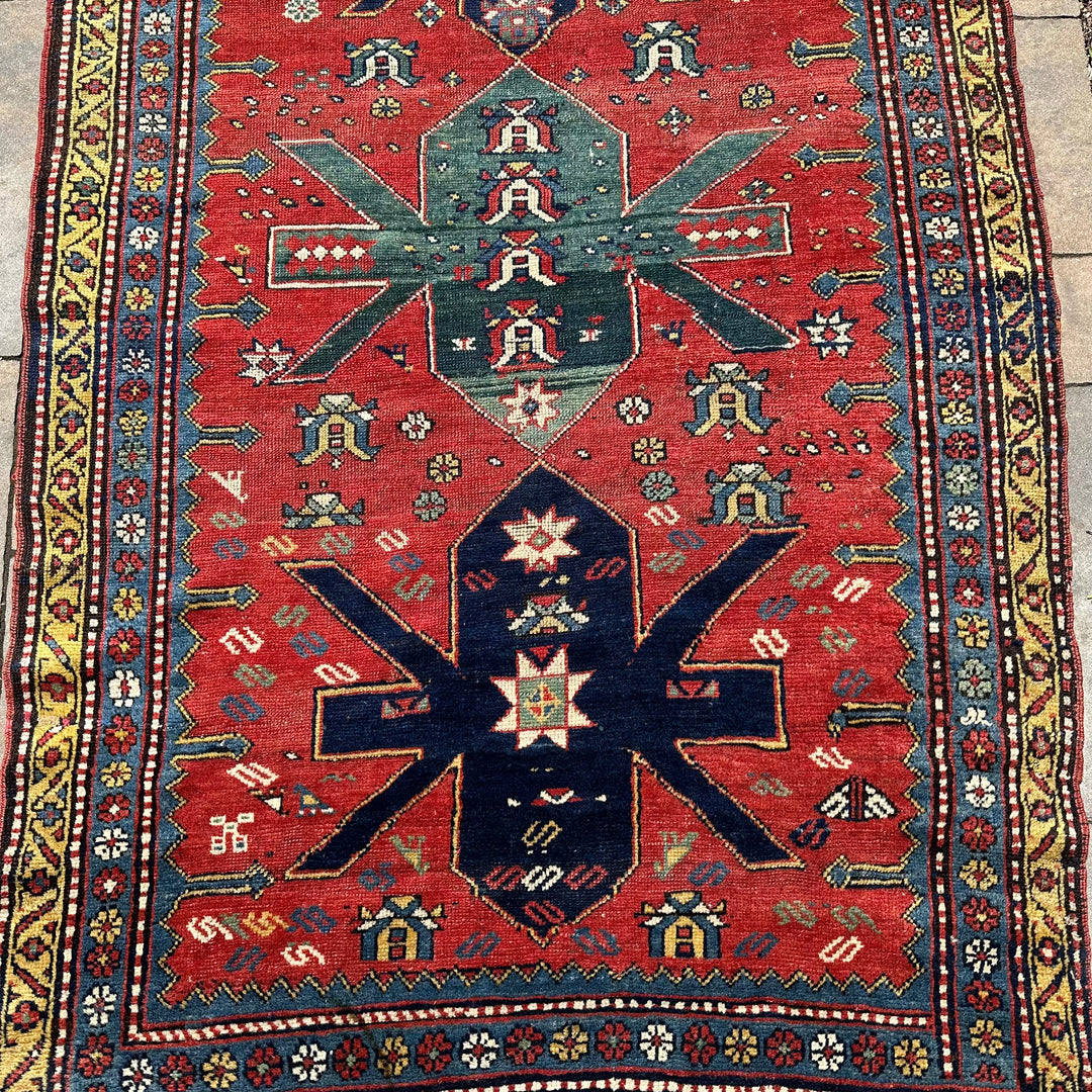 Antique Caucasian Kazak Sunburst