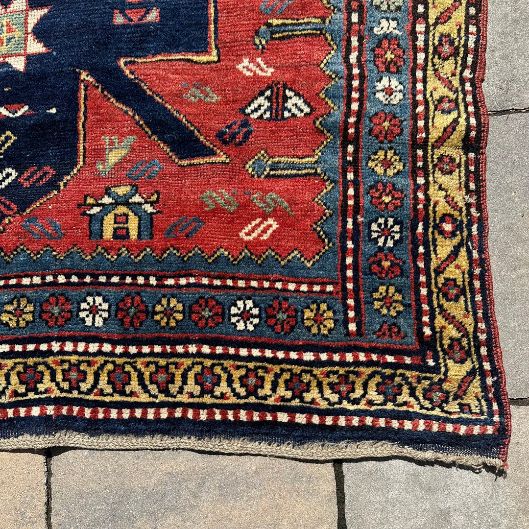 Antique Caucasian Kazak Sunburst